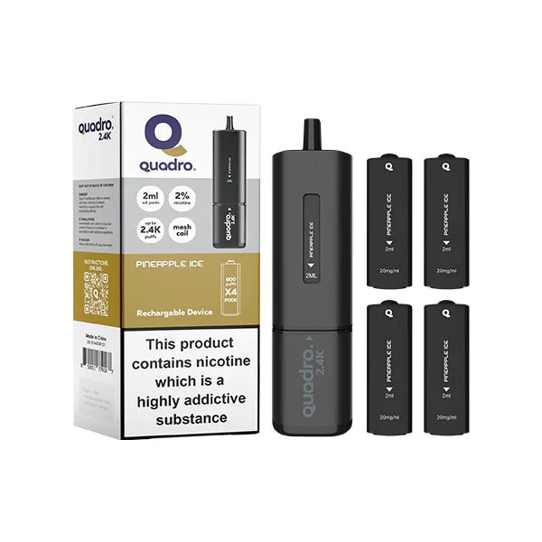 20mg Quadro 2.4K Pod Vape Kit 4 in 1 Black Series 2400 Puffs - Image 12