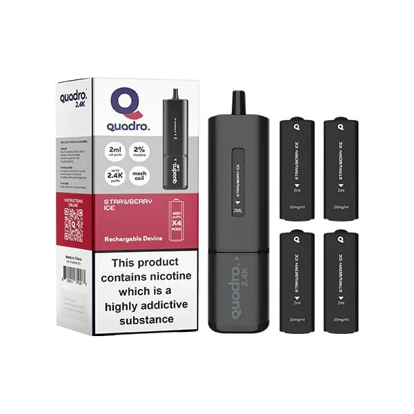 20mg Quadro 2.4K Pod Vape Kit 4 in 1 Black Series 2400 Puffs - Image 16