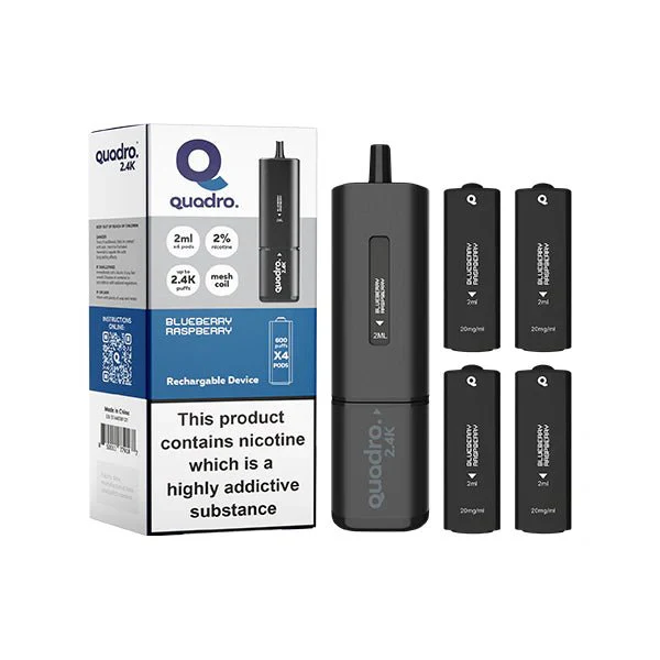 20mg Quadro 2.4K Pod Vape Kit 4 in 1 Black Series 2400 Puffs - Image 3