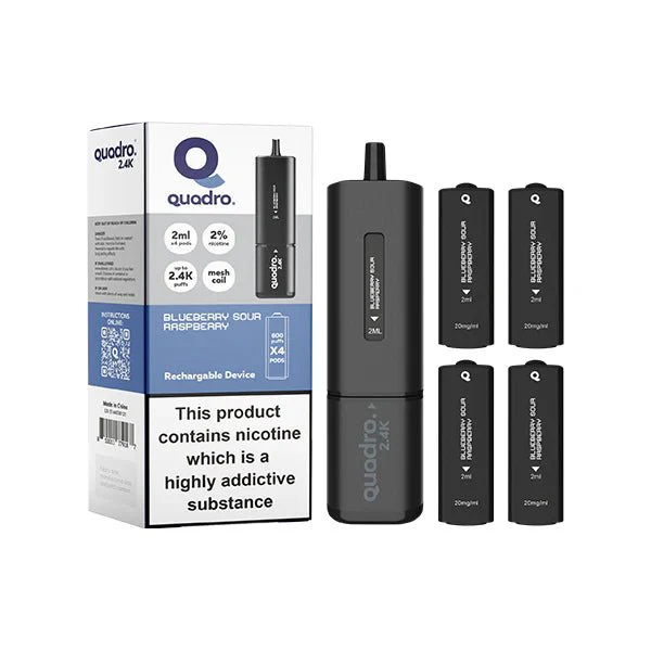 20mg Quadro 2.4K Pod Vape Kit 4 in 1 Black Series 2400 Puffs - Image 4