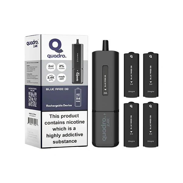 20mg Quadro 2.4K Pod Vape Kit 4 in 1 Black Series 2400 Puffs - Image 5