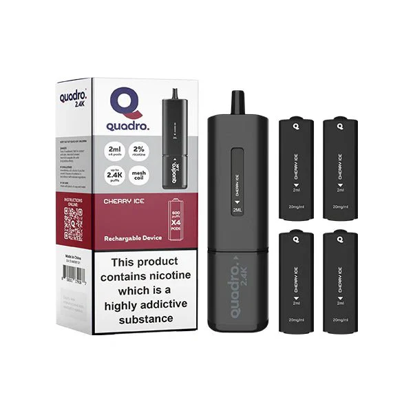 20mg Quadro 2.4K Pod Vape Kit 4 in 1 Black Series 2400 Puffs - Image 6