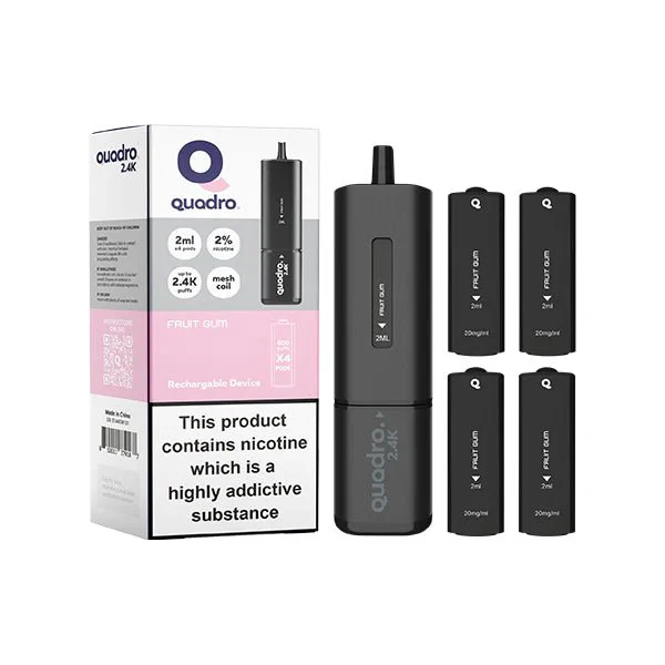 20mg Quadro 2.4K Pod Vape Kit 4 in 1 Black Series 2400 Puffs - Image 8