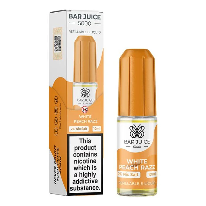 White Peach Razz 10ml Nic Salt E-Liquid by Bar Juice 5000